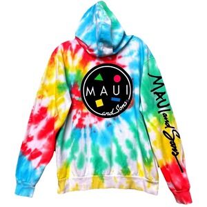 Maui and Sons Tie Dye Hoodie Size L Logo Pullover Sweatshirt Surfer Skater Retro